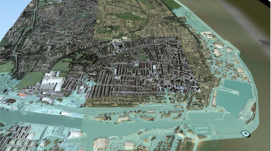 An aerial plan of the flood defences at Lowestoft