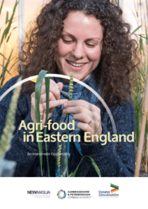 agri food brochure cover shows a scientist testing wheat