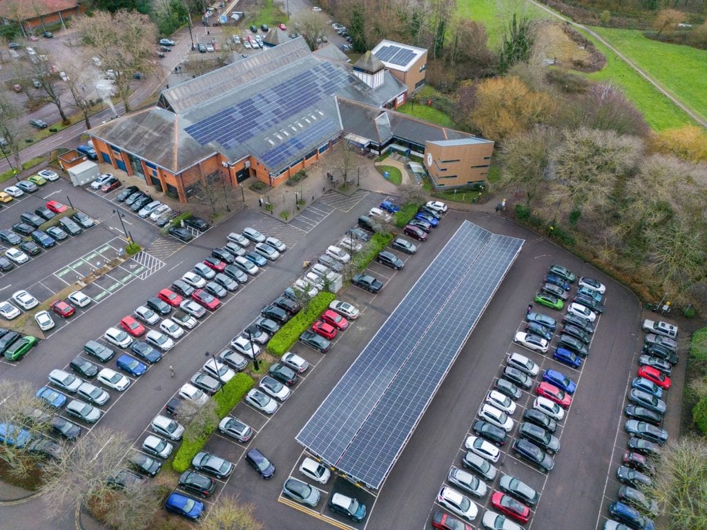 Aerial shot of solar carports