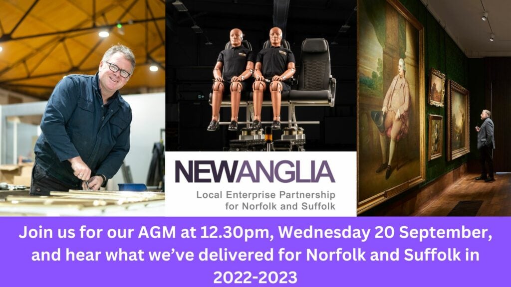 Graphic of 3 images to promote New Anglia LEP's AGM 2023